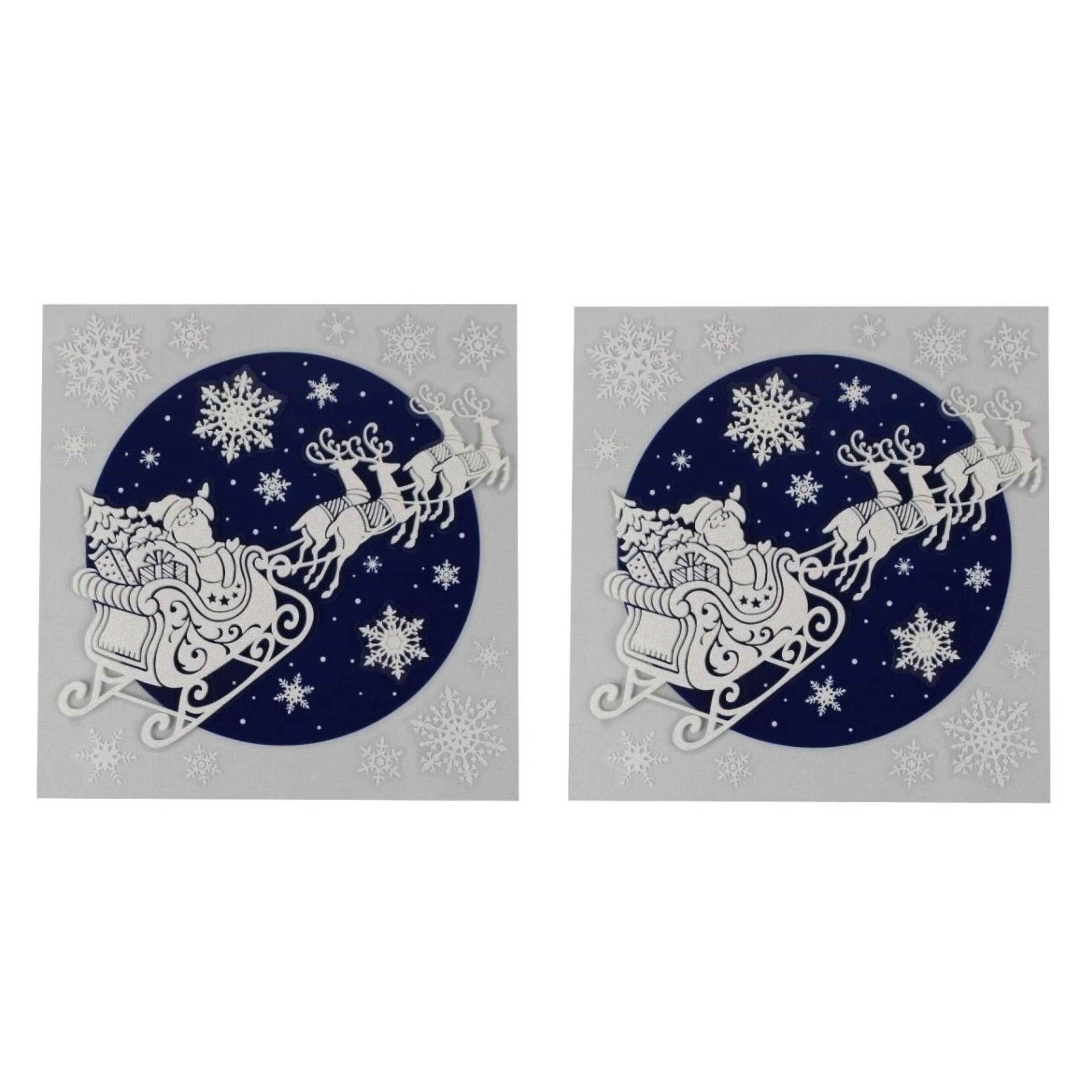 2x stuks velletjes kerst dubbelzijdige glitter raamstickers kerstman slee 31 x 31 cm