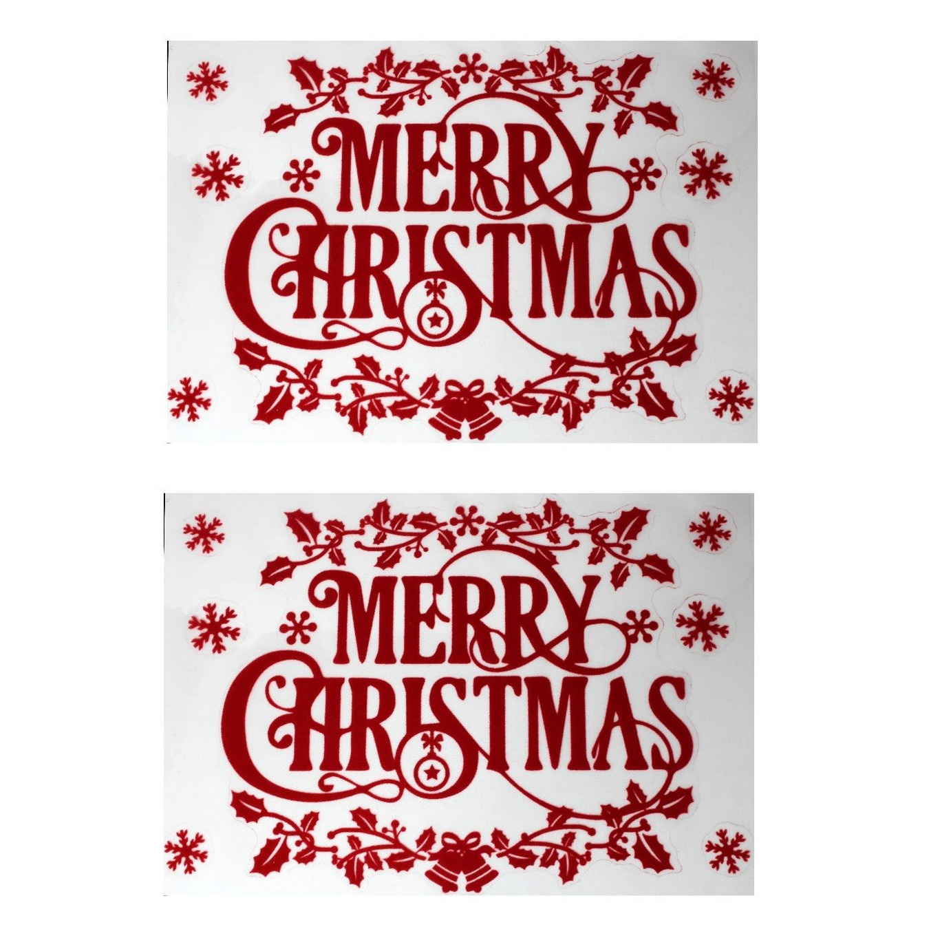 2x stuks velletjes kerst raamstickers rood Merry Christmas 29,5 x 40 cm