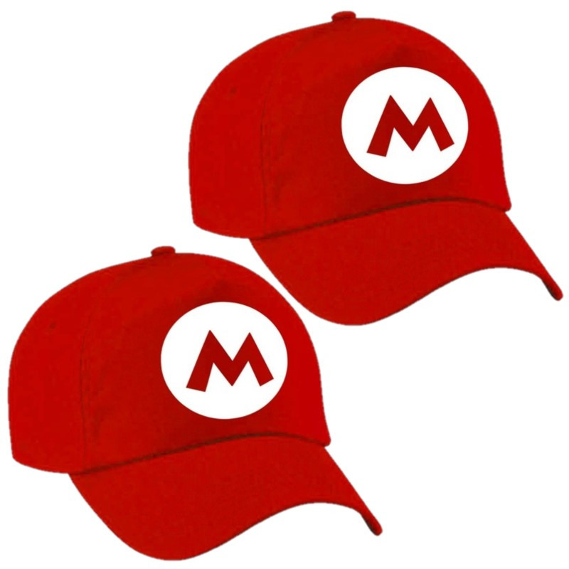 2x stuks verkleed petten-carnaval petten Mario rood voor jongens en meisjes