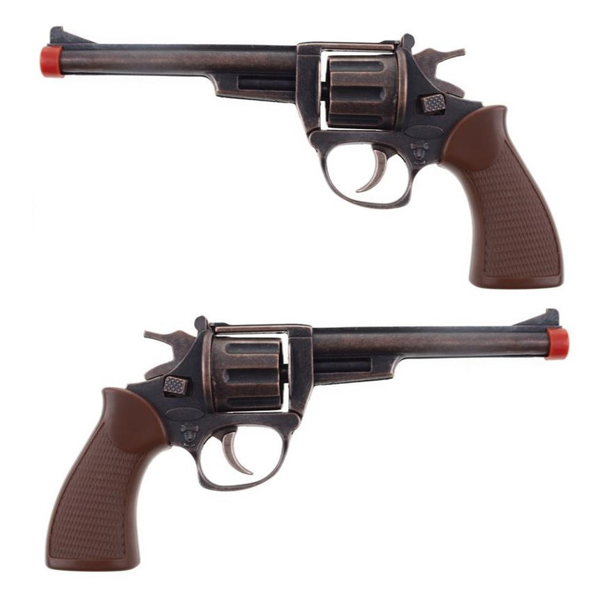 2x stuks verkleed speelgoed revolver-pistool metaal 8 schots