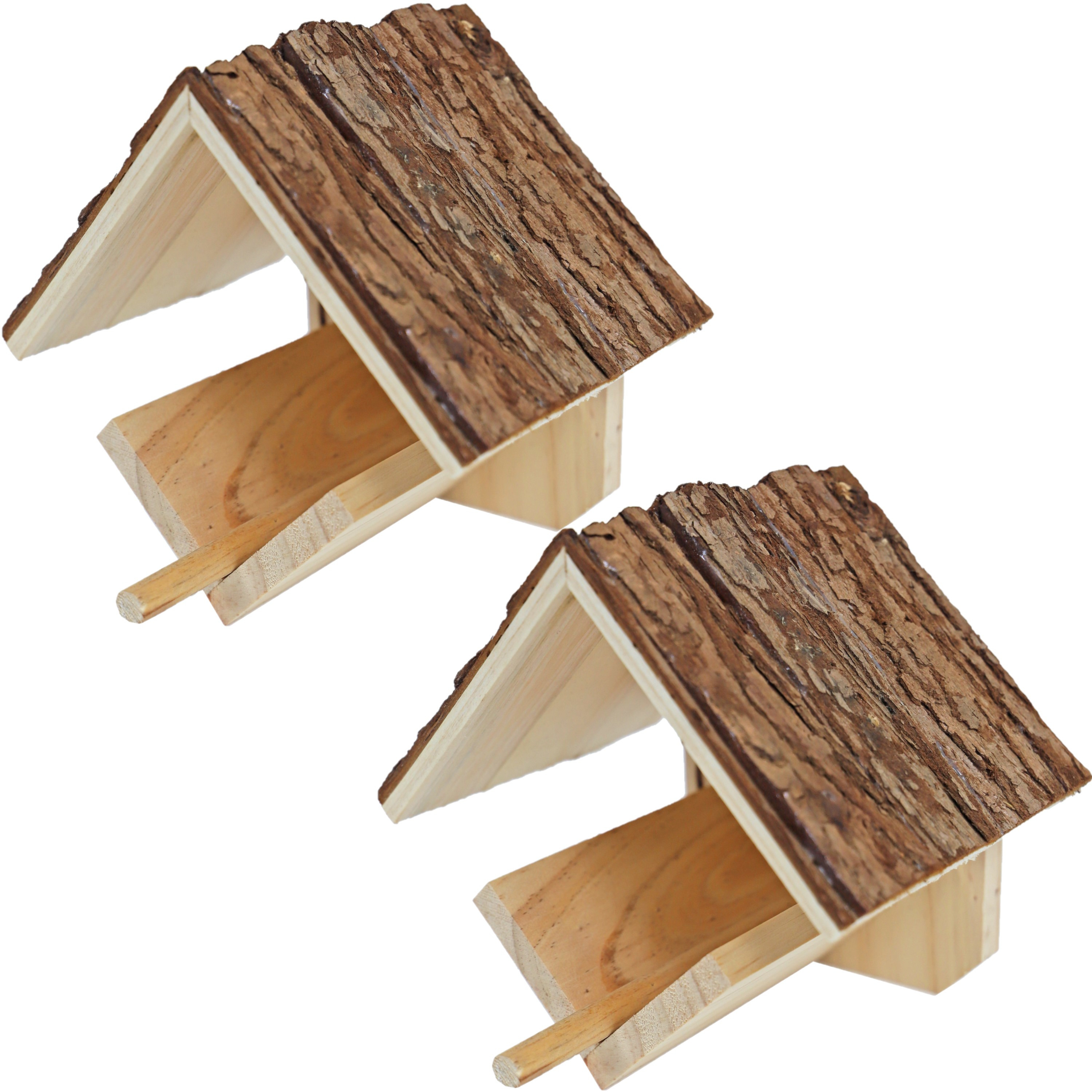 2x stuks vogelhuisje-voederhuisje-pindakaashuisje hout met dak van boomschors 16 cm
