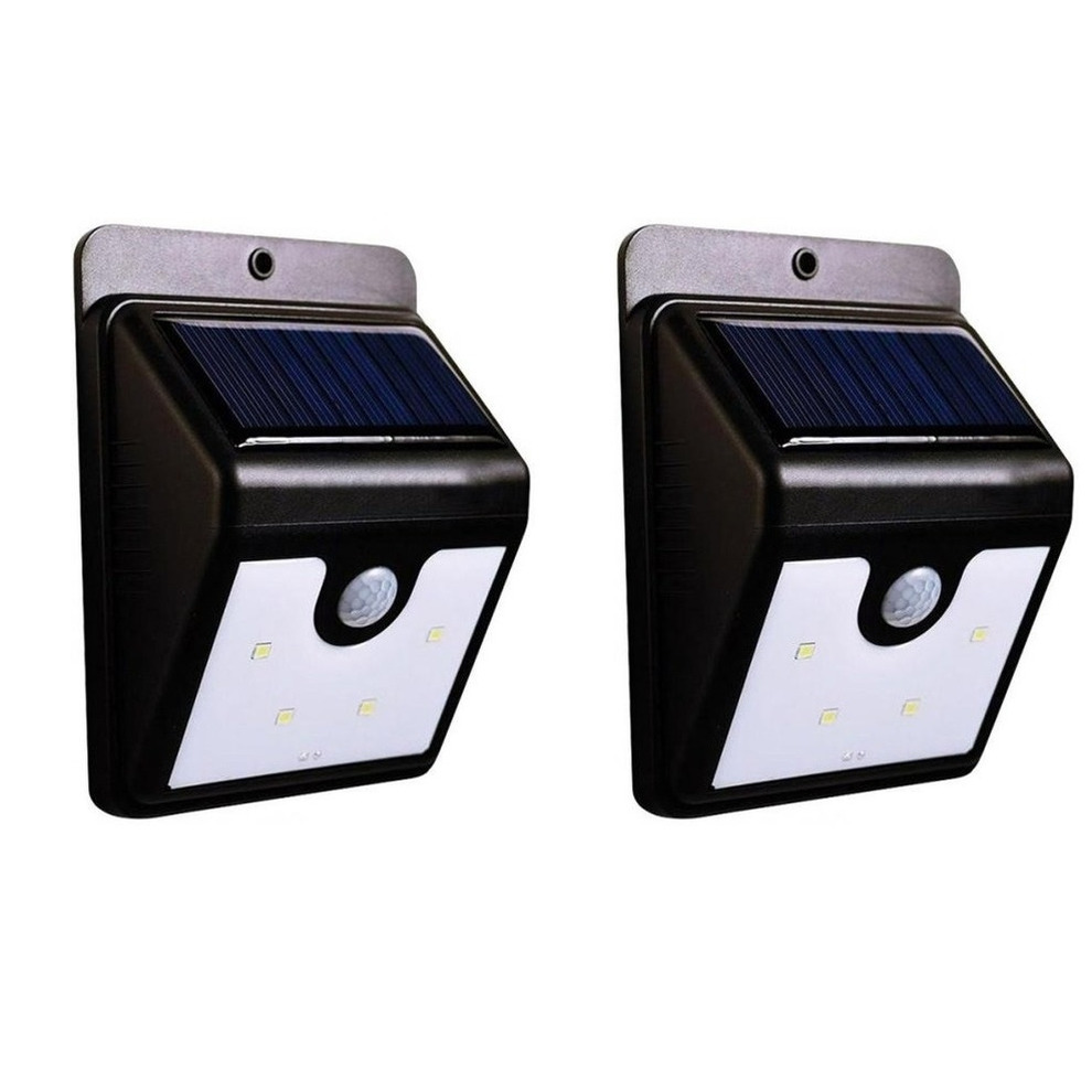 2x stuks wandlampje-tuinlichten IP44 op zonne-energie met bewegingssensor
