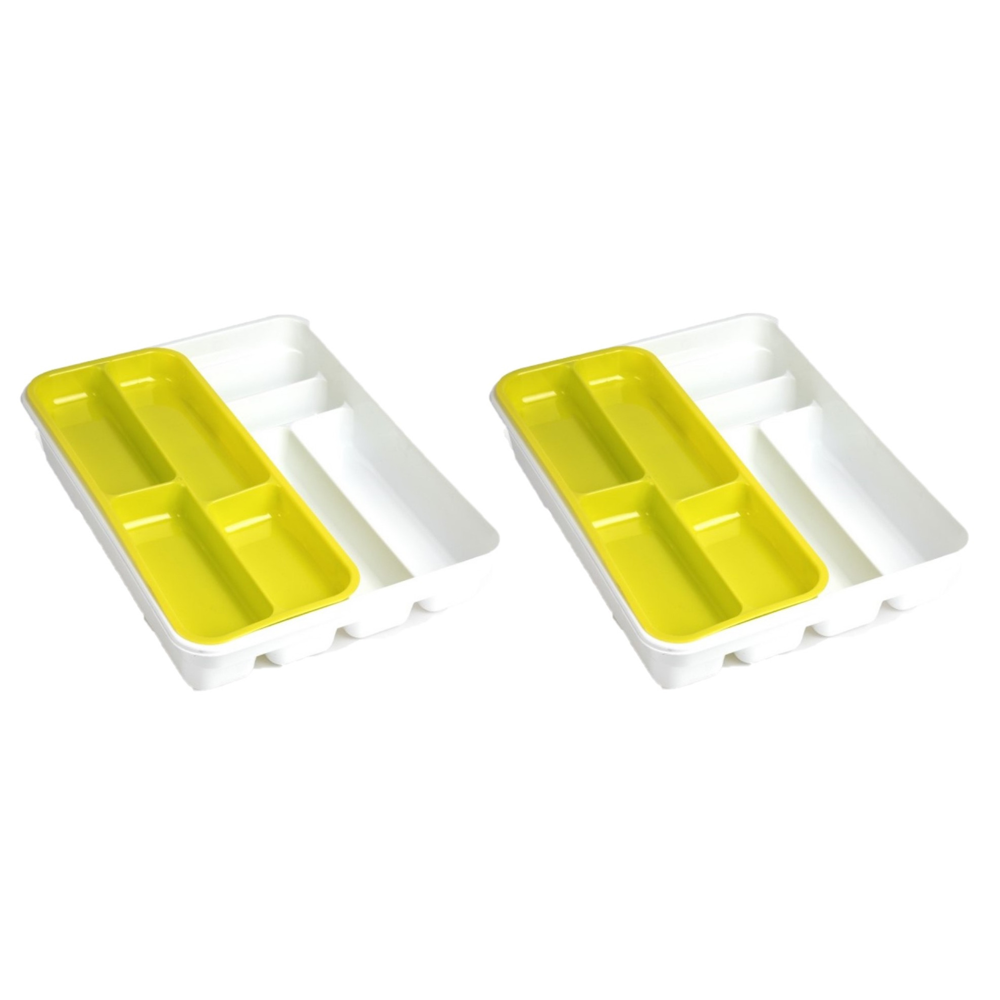 2x stuks witte bestekbak inzetbakken met geel oplegbakje kunststof L40 x B30 cm