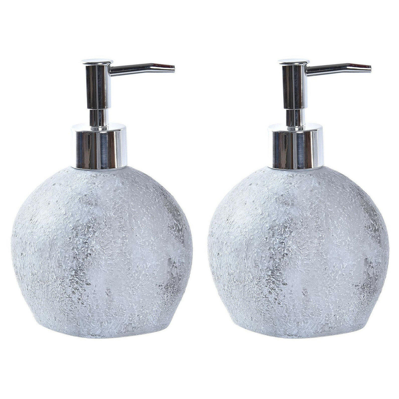 2x stuks zeeppompje-dispenser kunststeen-rvs in kleur cement grijs 15 cm