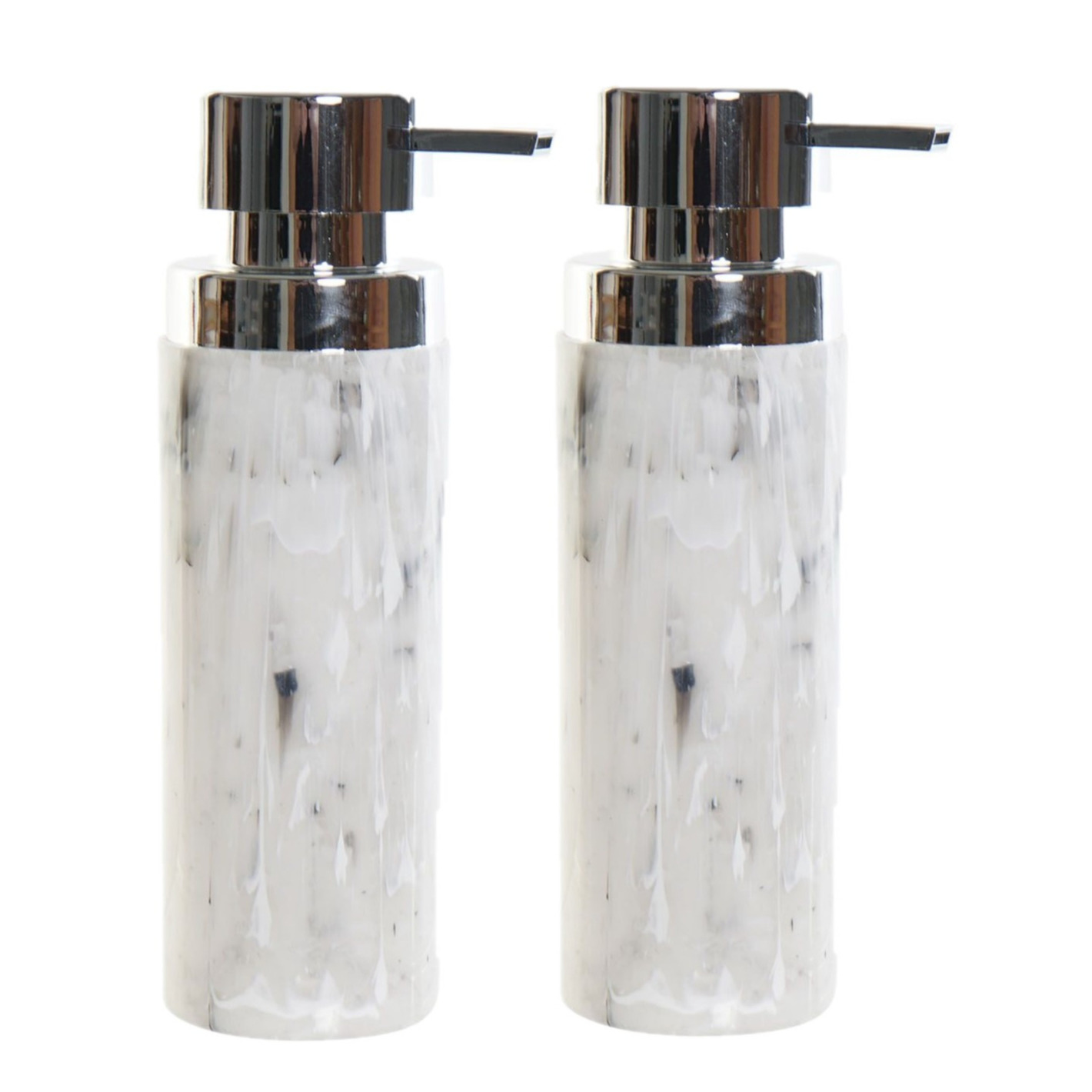 2x stuks zeeppompjes-zeepdispensers marmer look wit polystone 400 ml