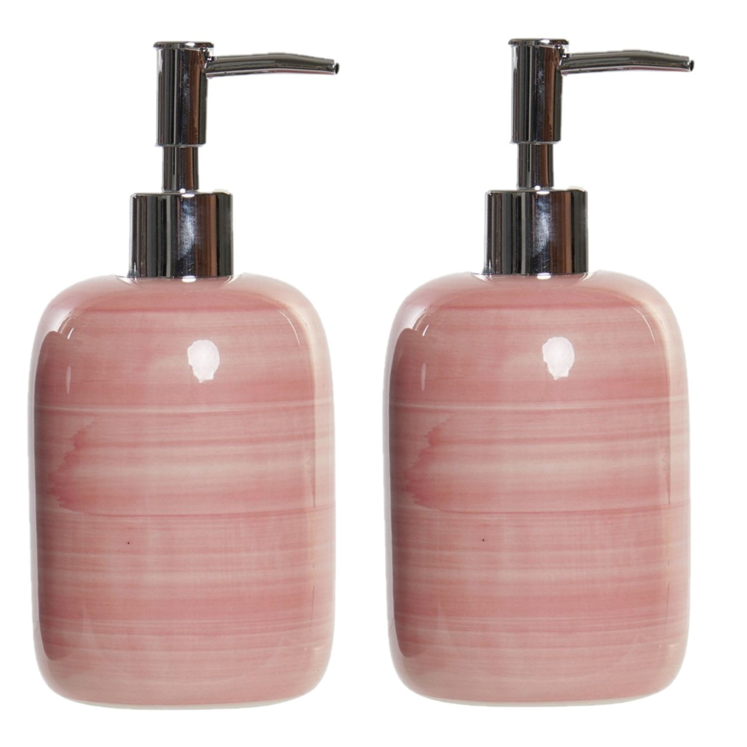 2x stuks zeeppompjes-zeepdispensers roze polystone 300 ml