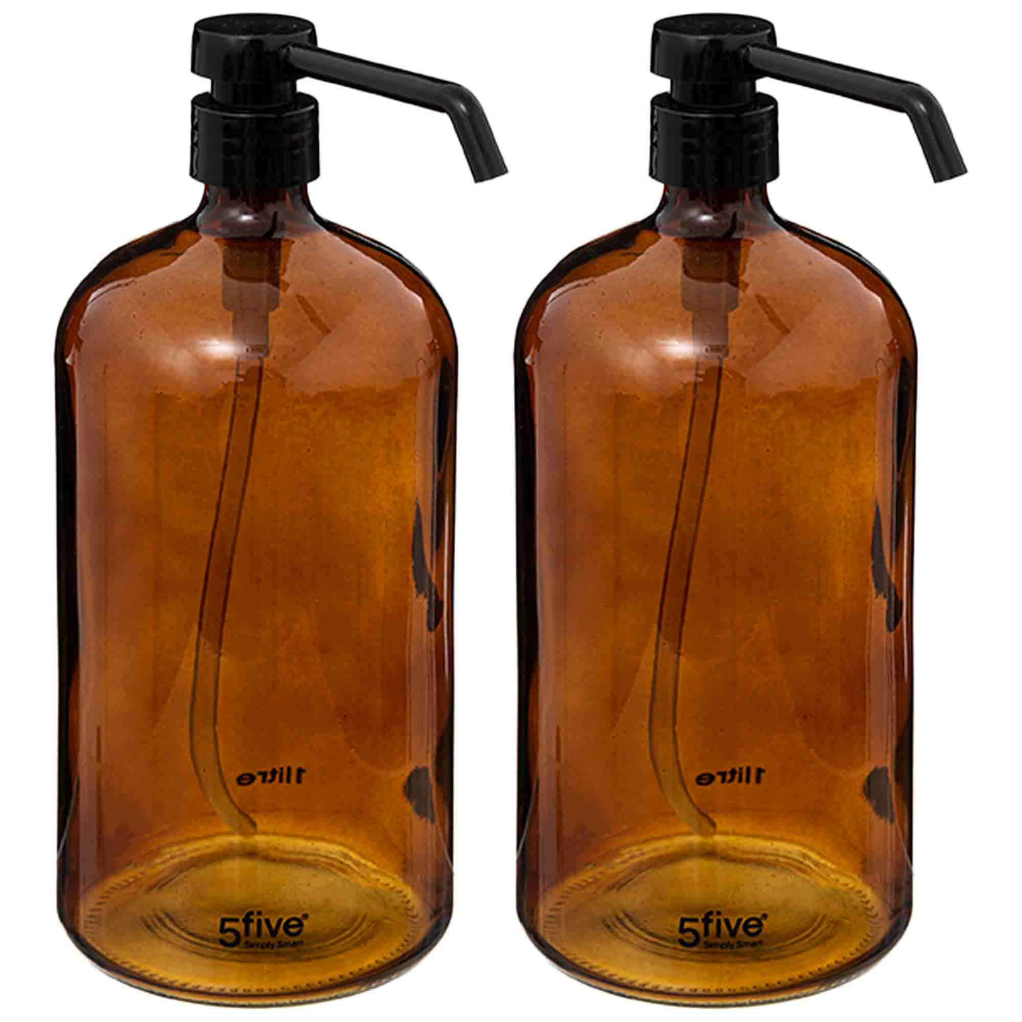 2x Stuks Zeeppompjes-zeepdispensers van glas bruin 1 liter