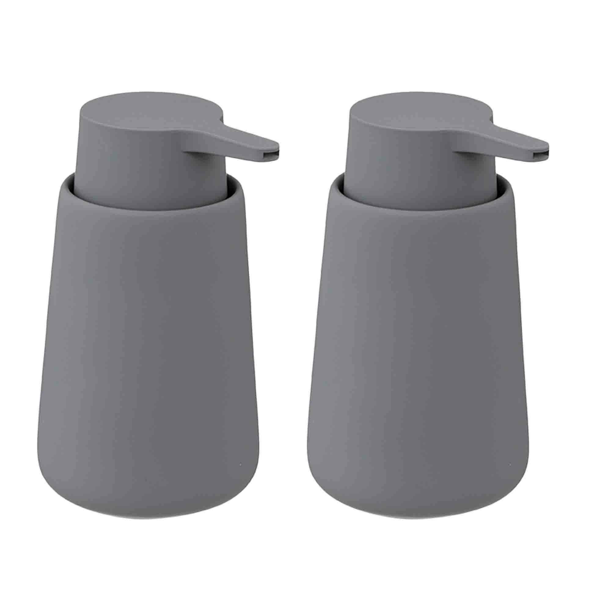 2x Stuks Zeeppompjes-zeepdispensers van keramiek grijs 250 ml