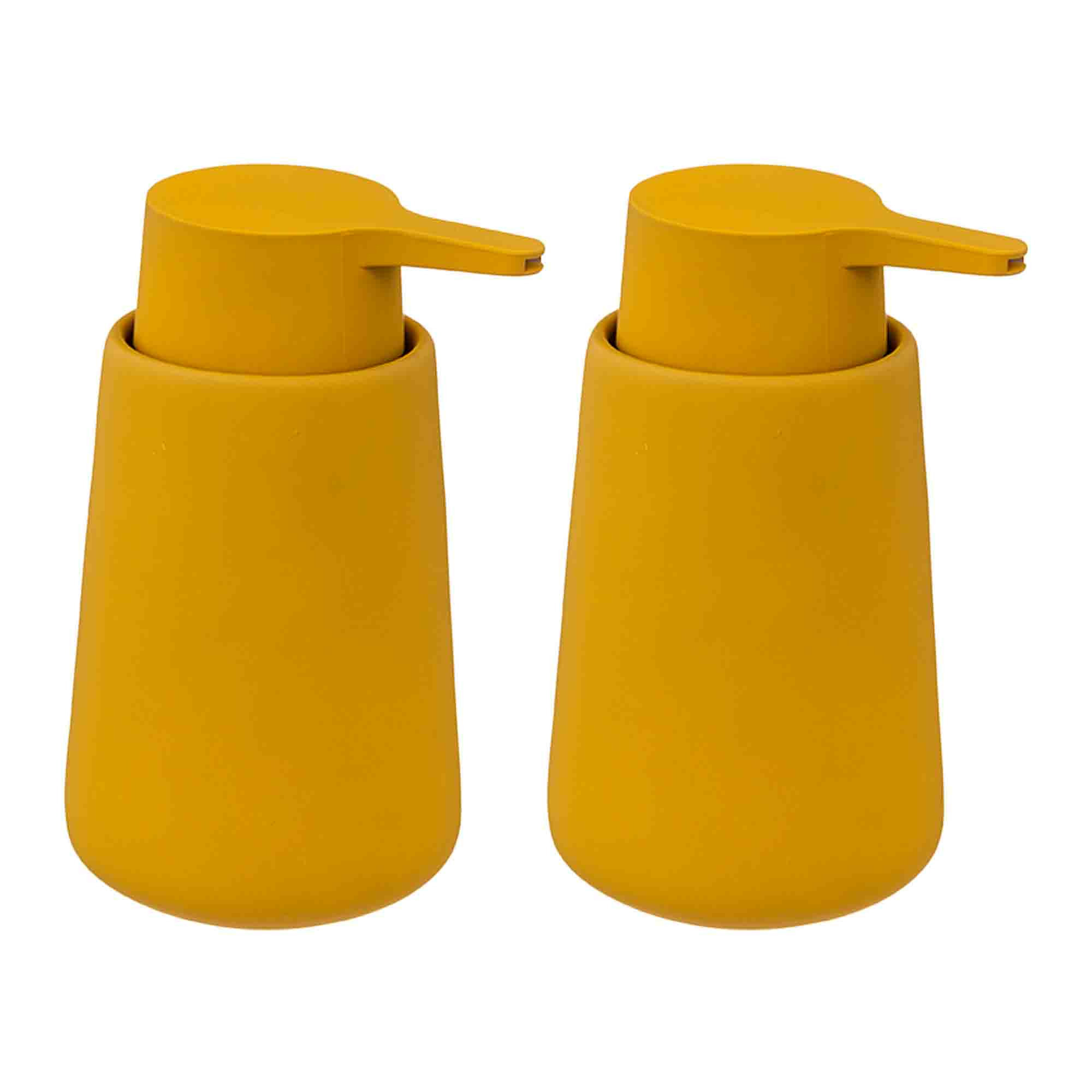 2x Stuks Zeeppompjes-zeepdispensers van keramiek mosterd geel 250 ml