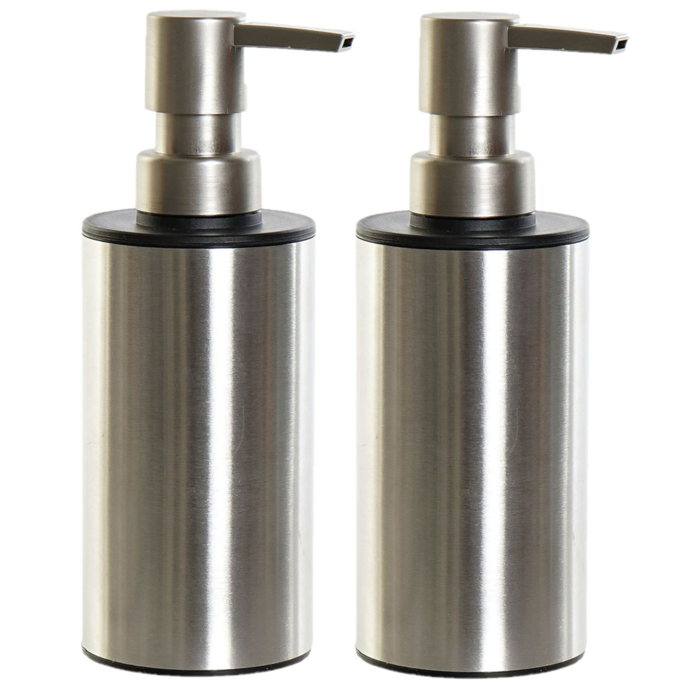 2x stuks zeeppompjes-zeepdispensers zilver RVS 300 ml