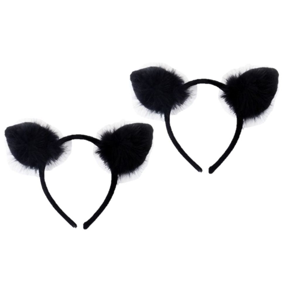 2x stuks zwarte haarband met kat oortjes voor dames