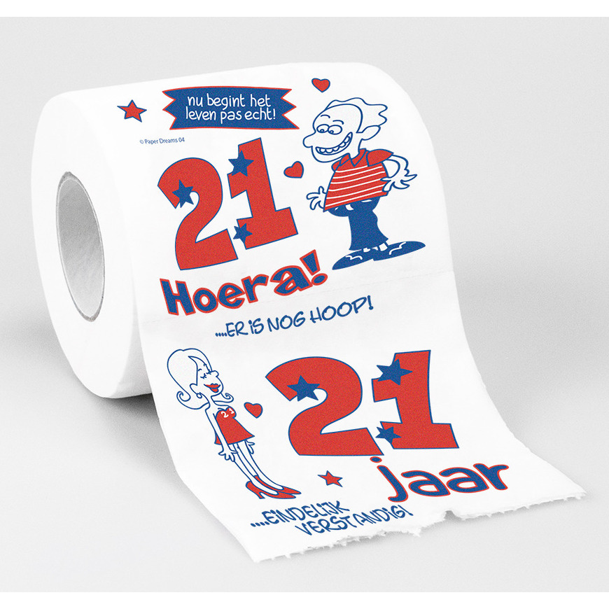 2x Toiletrollen-wc-papier 21 jaar cadeau feestversiering-decoratie