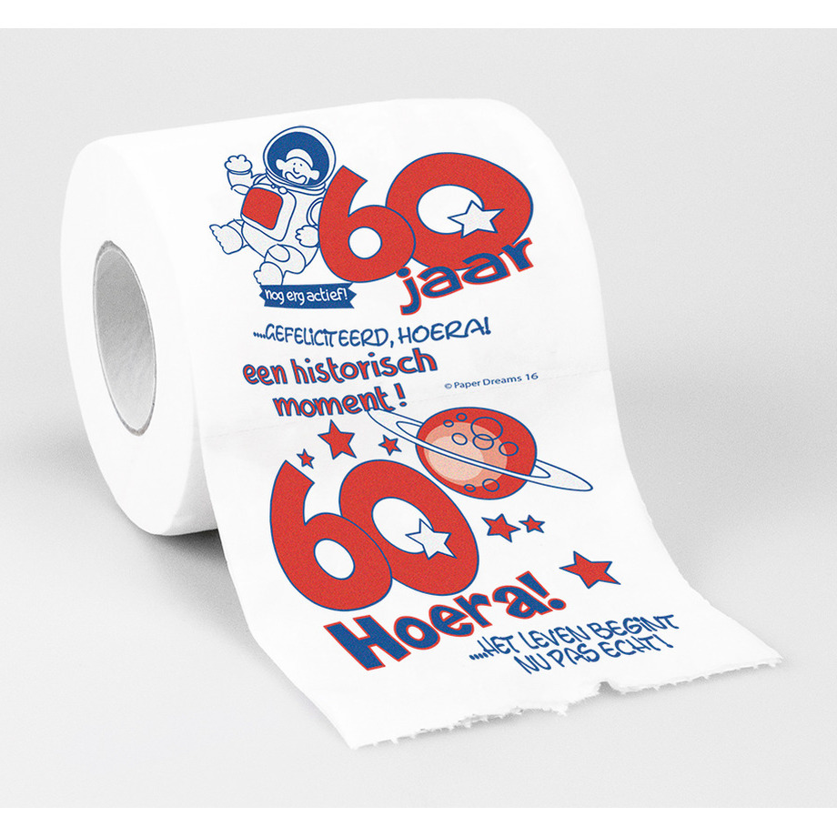 2x Toiletrollen-wc-papier 60 jaar cadeau feestversiering-decoratie