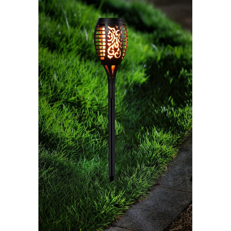 2x Tuinfakkel op batterij-tuinverlichting met vlameffect 48,5 cm