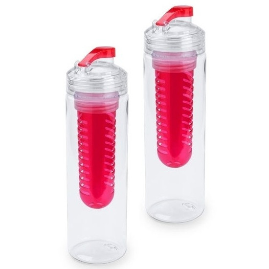 2x Water fles met fruitfilter rood 700 ml