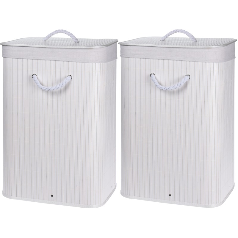 2x Witte bamboe wasgoed mand 60 liter