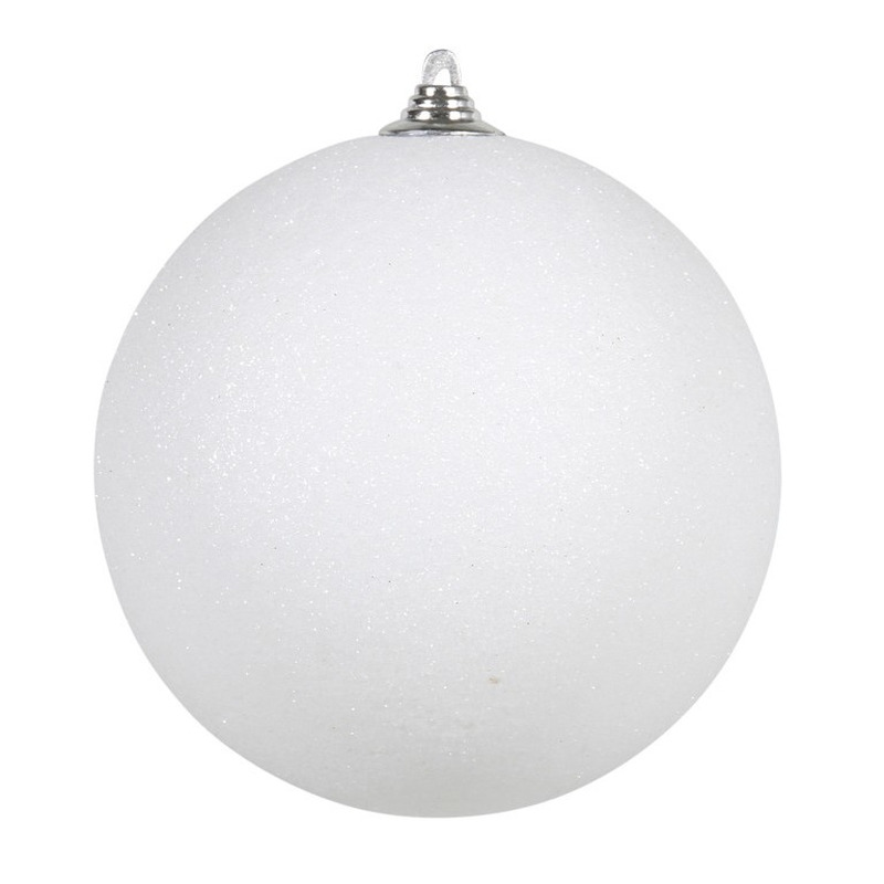 2x Witte grote kerstballen met glitter kunststof 13 cm