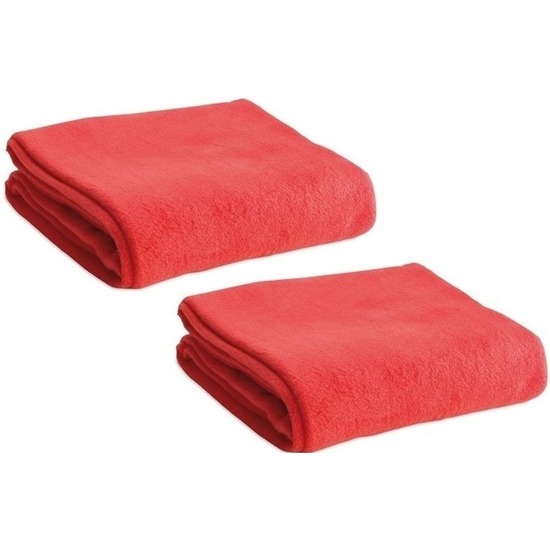 2x Zachte plaids-dekentjes-kleedjes rood 120 x 150 cm
