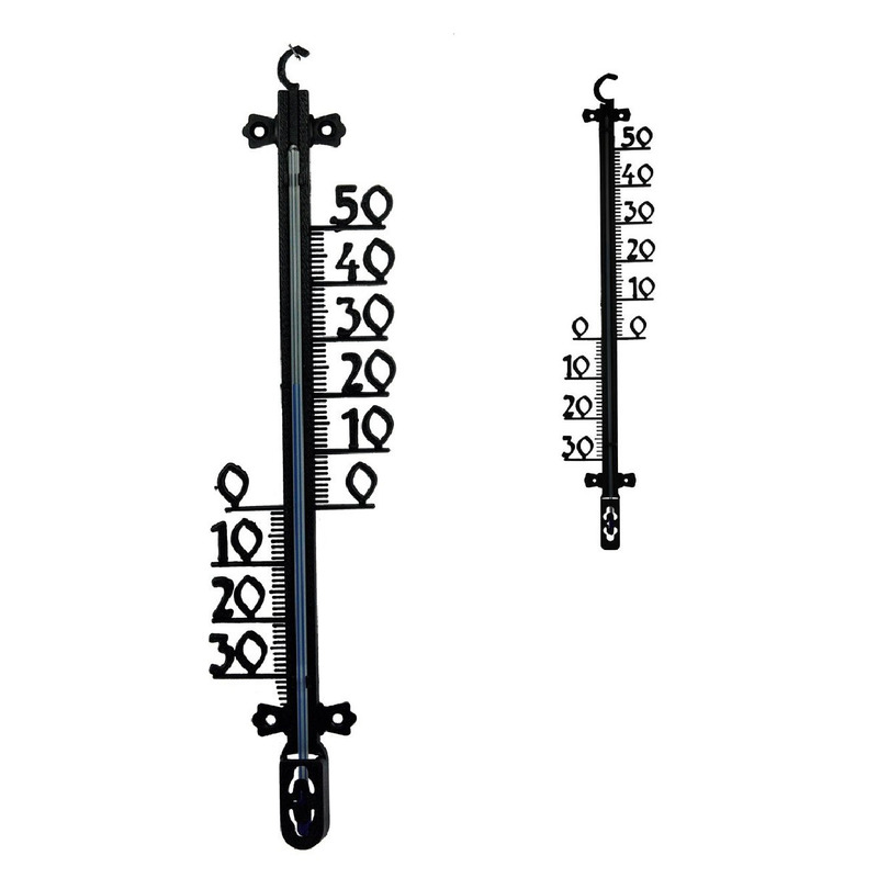 2x Zwarte buitenthermometers 30 cm en 65 cm