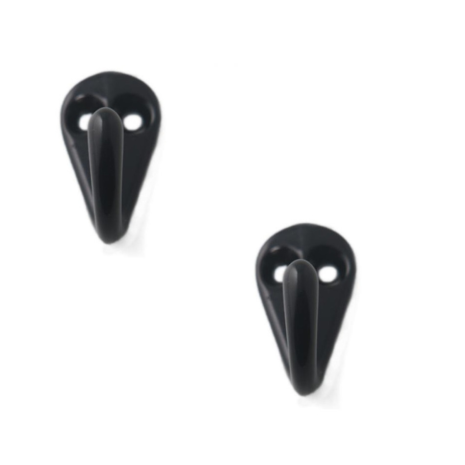 2x Zwarte garderobe haakjes-jashaken-kapstokhaakjes aluminium enkele haak 3,6 x 1,9 cm