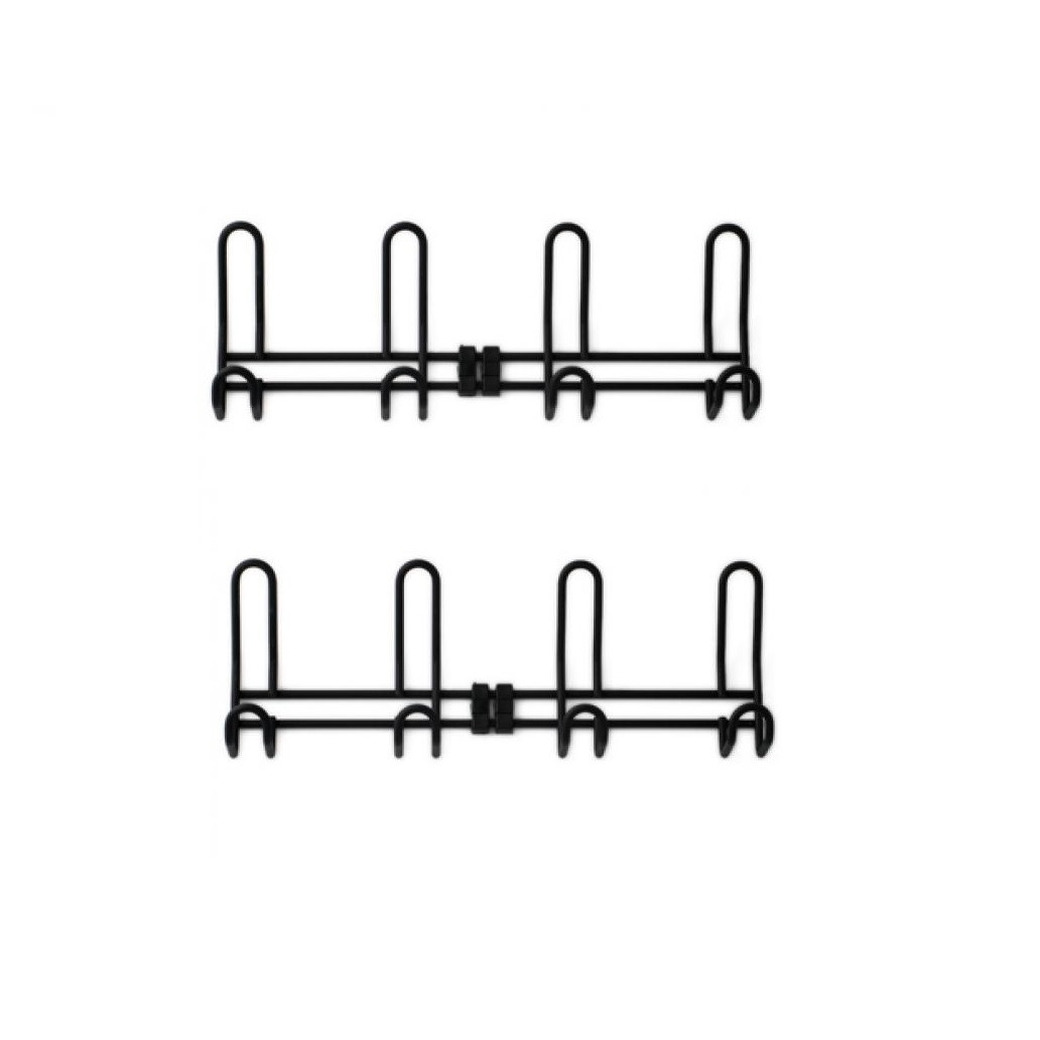 2x Zwarte garderobe haakjes-wandkapstok-deurkapstok aluminium met vier haken 12,6 x 38 cm
