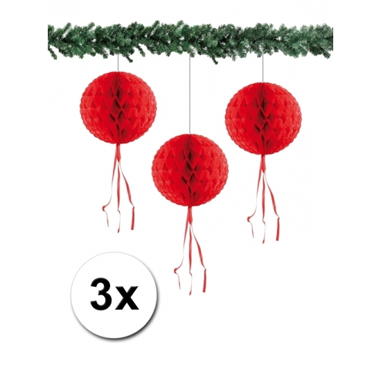 3 honeycomb kerstballen rood 30 cm
