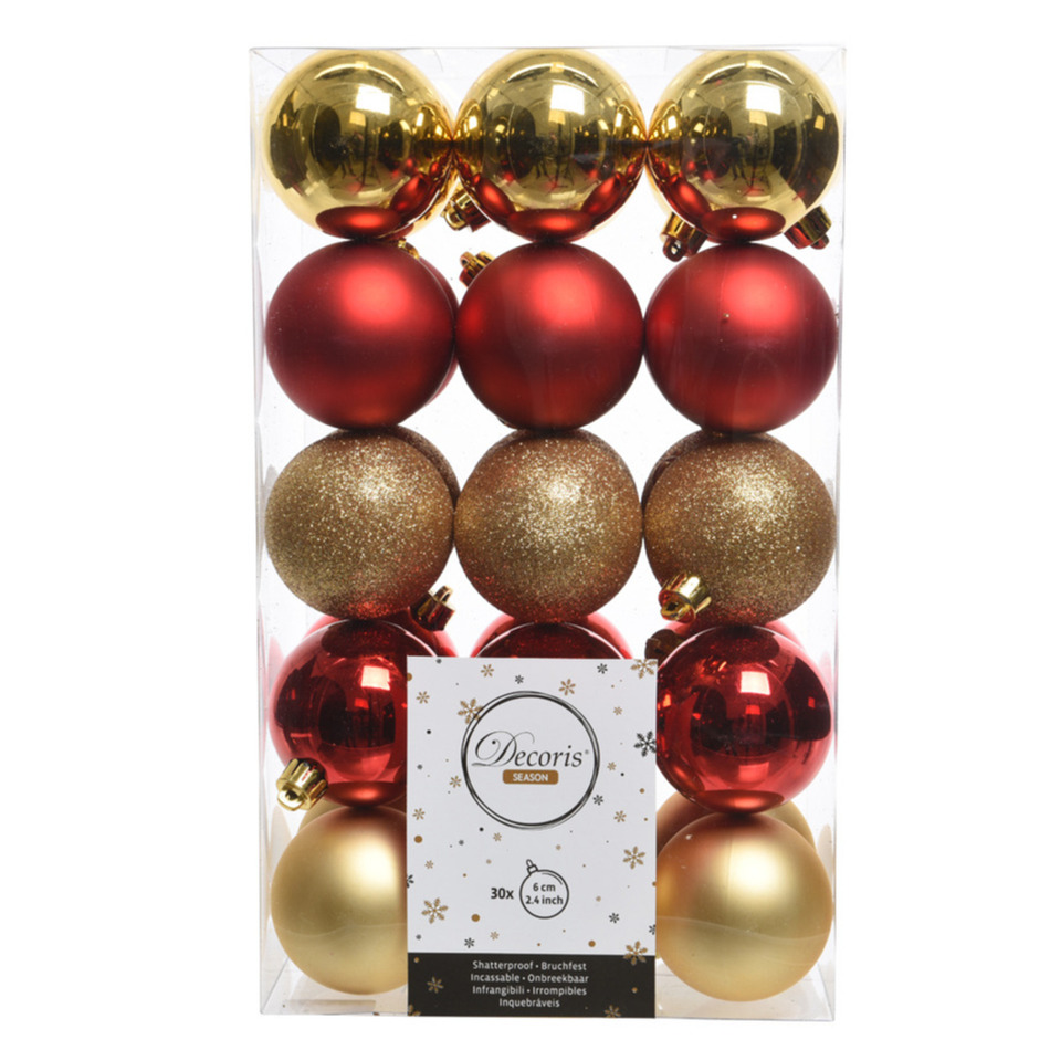 30-delige kerstballen set goud-rood
