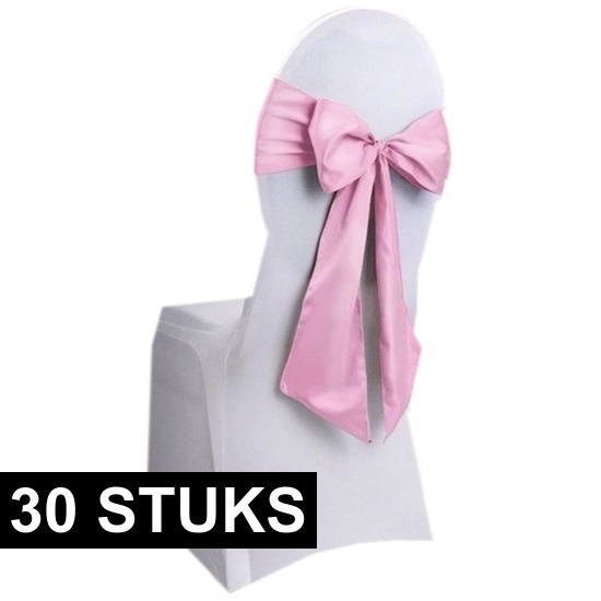 30x Bruiloft stoelversiering strik licht roze