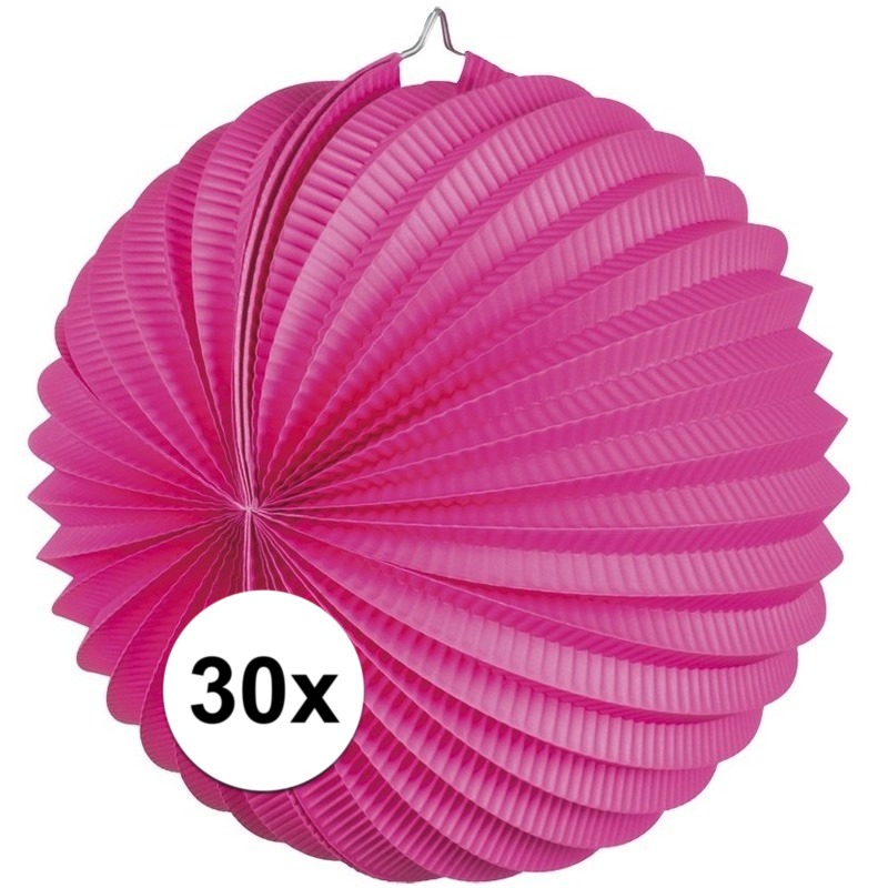 30x Fuchsia roze feest lampionnen 22 cm