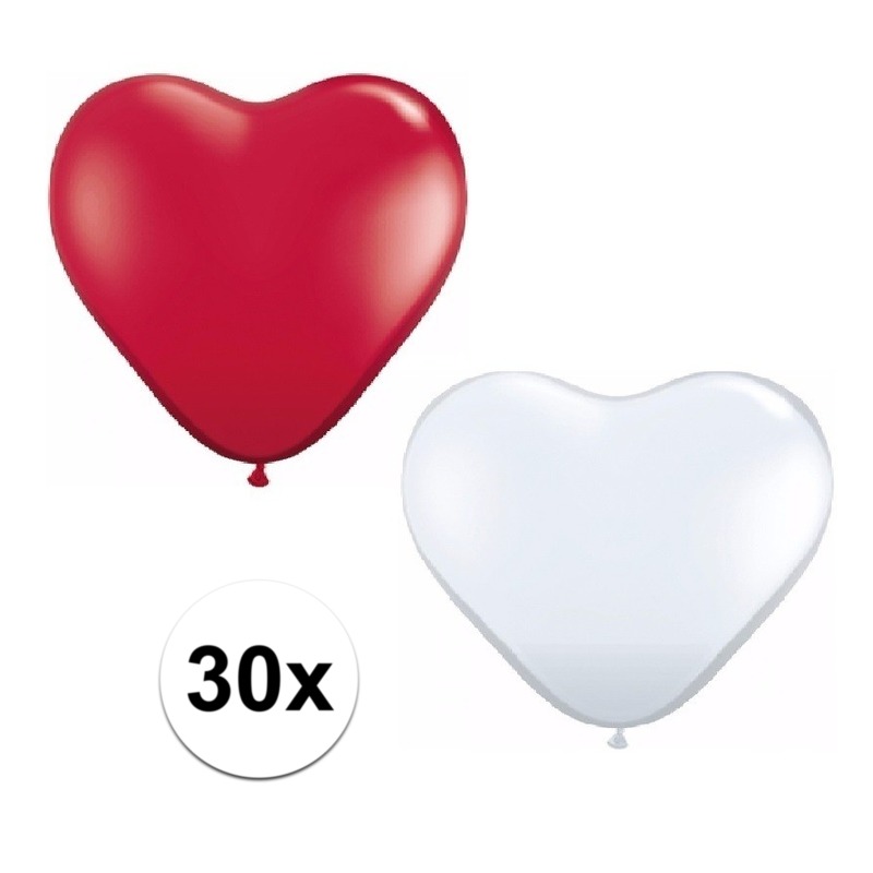 30x huwelijk ballonnen wit-rood hartjes versiering
