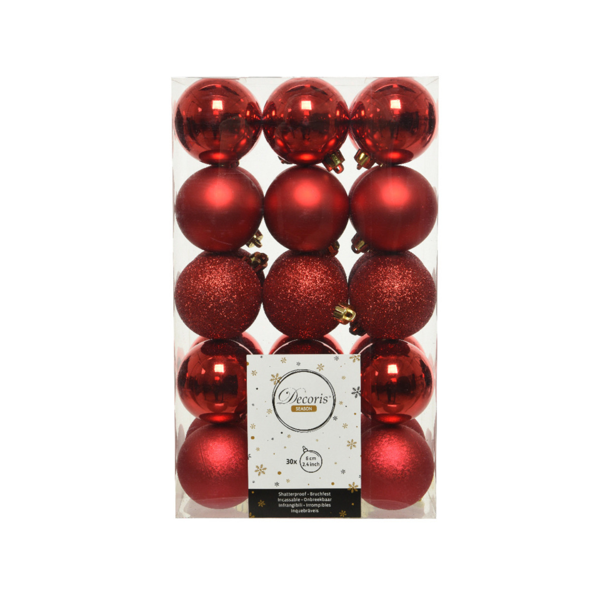 30x Kunststof kerstballen mix kerst rood 6 cm kerstboom versiering-decoratie