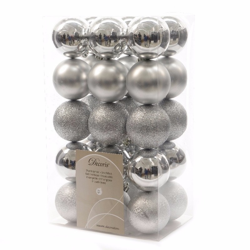30x Kunststof kerstballen mix zilver 6 cm kerstboom versiering-decoratie