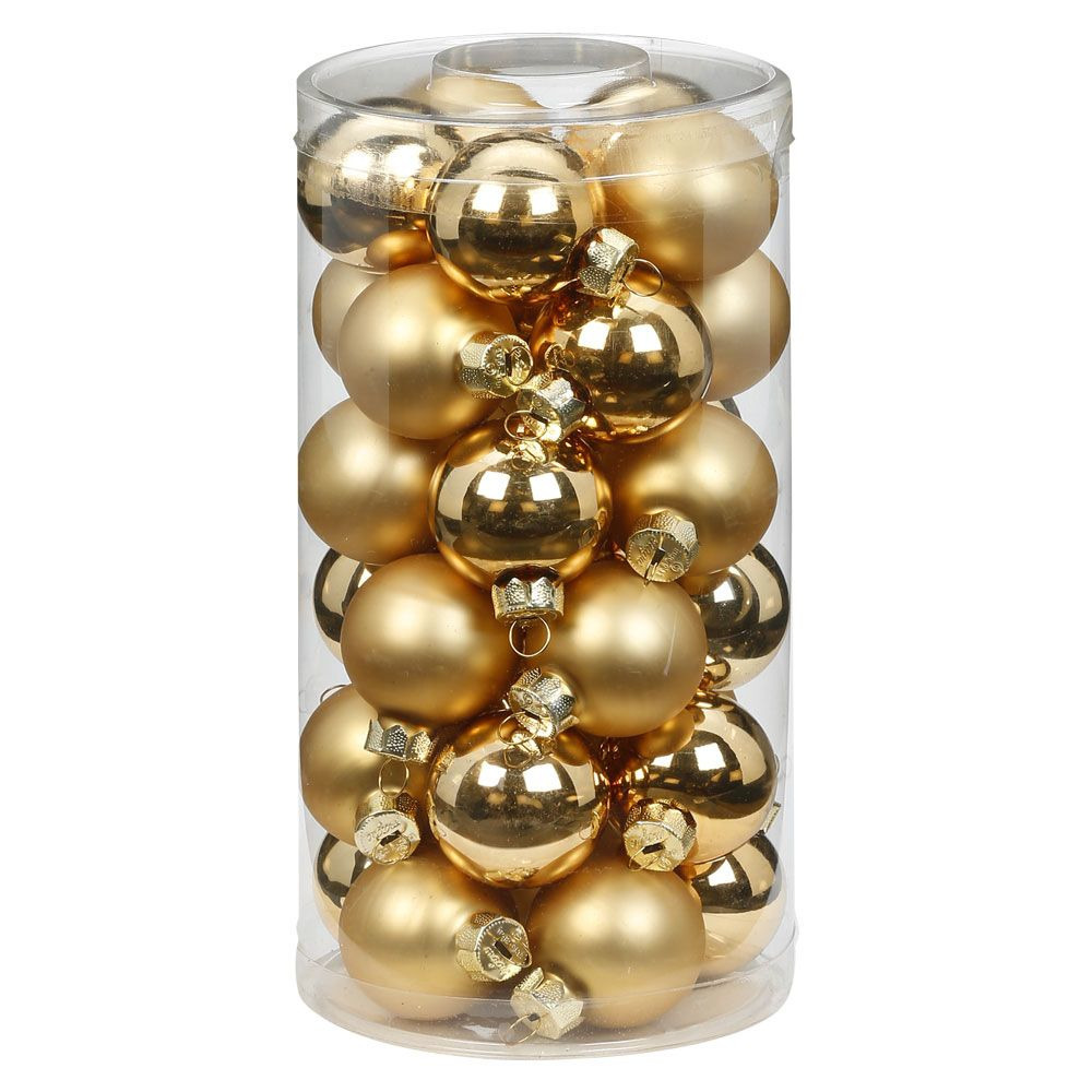 30x stuks kleine glazen kerstballen goud mix 4 cm