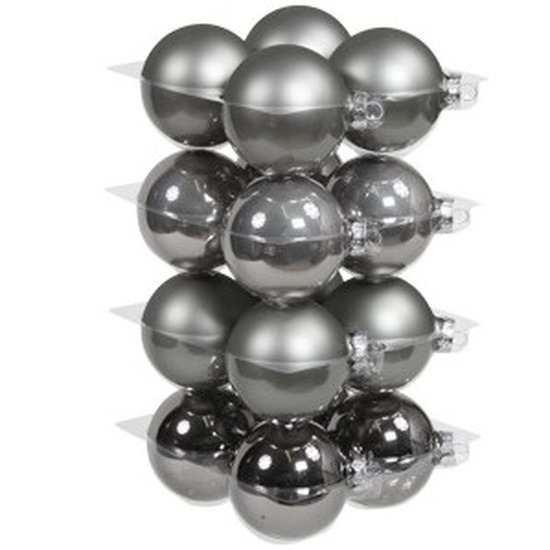 32x Glazen kerstballen mat en glans titanium grijs 8 cm