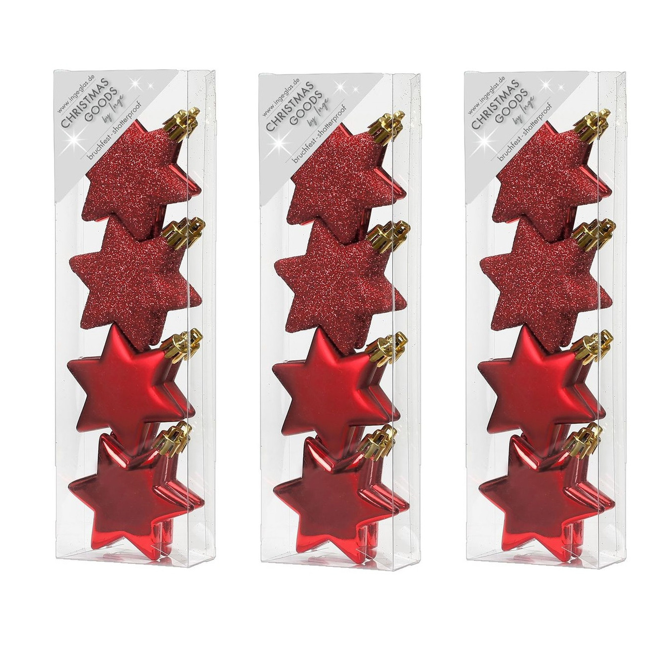 32x stuks kunststof kersthangers sterren rood 6 cm kerstornamenten