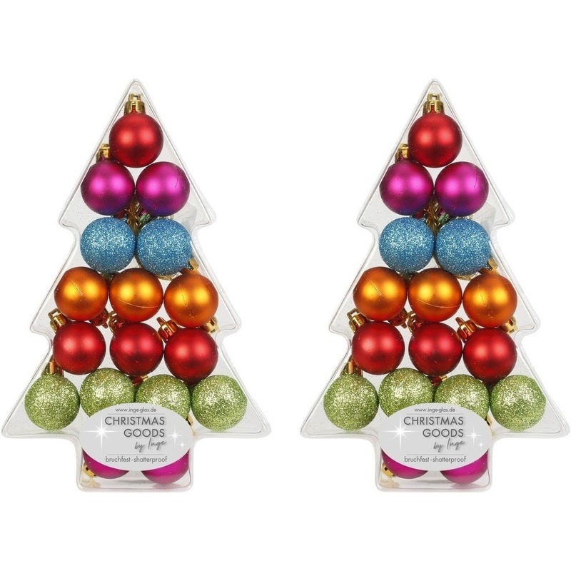 34x Kunststof gekleurde kleine kerstballen pakket 3 cm