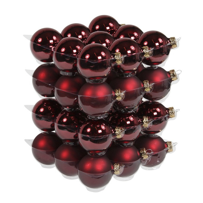 36x Glazen kerstballen mat-glans bordeaux rood 6 cm