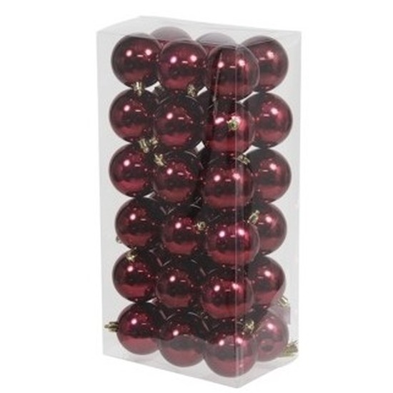 36x Kunststof kerstballen glanzend bordeaux rood 6 cm kerstboom versiering-decoratie