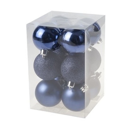 36x Kunststof kerstballen glanzend-mat donkerblauw 6 cm kerstboom versiering-decoratie