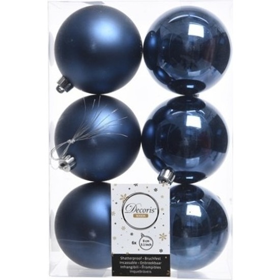 36x Kunststof kerstballen glanzend-mat donkerblauw 8 cm kerstboom versiering-decoratie