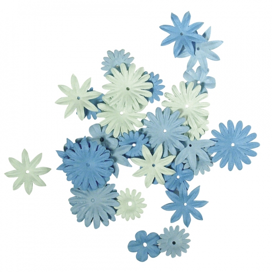 36x Papieren hobby bloemen blauw