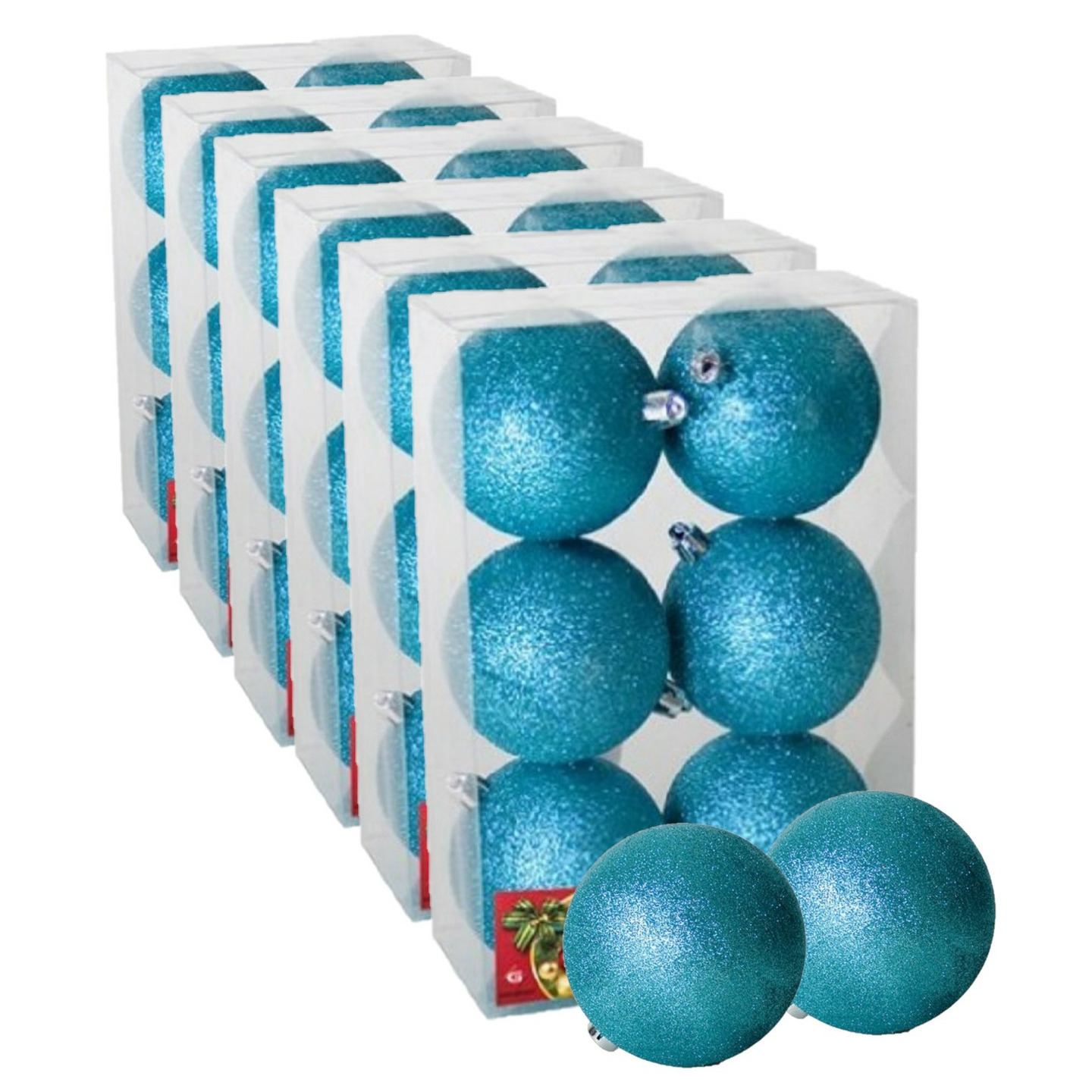 36x stuks kerstballen ijsblauw glitters kunststof 4 cm