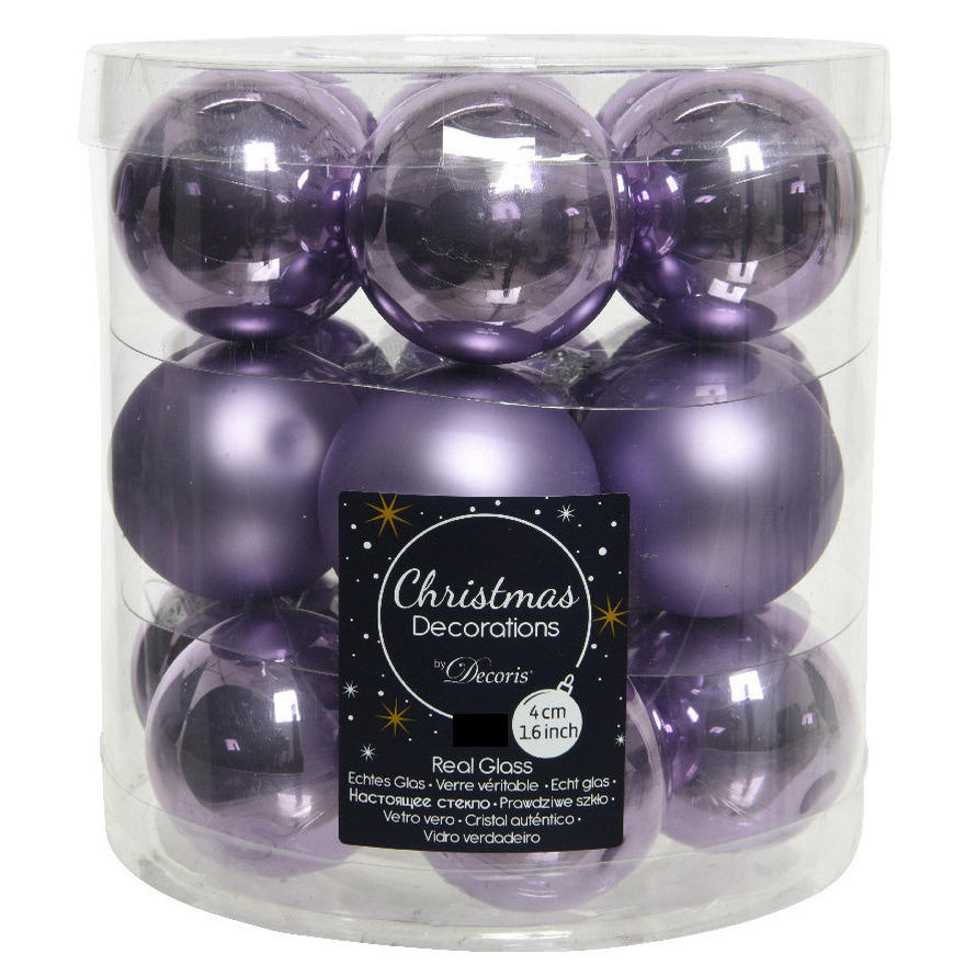 36x stuks kleine glazen kerstballen heide lila paars 4 cm mat-glans