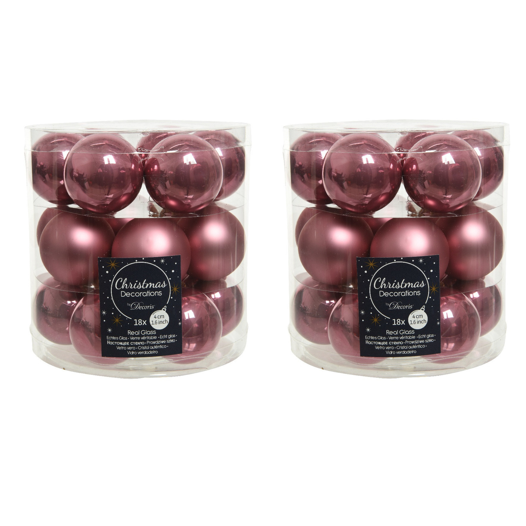 36x stuks kleine glazen kerstballen oud roze (velvet) 4 cm mat-glans