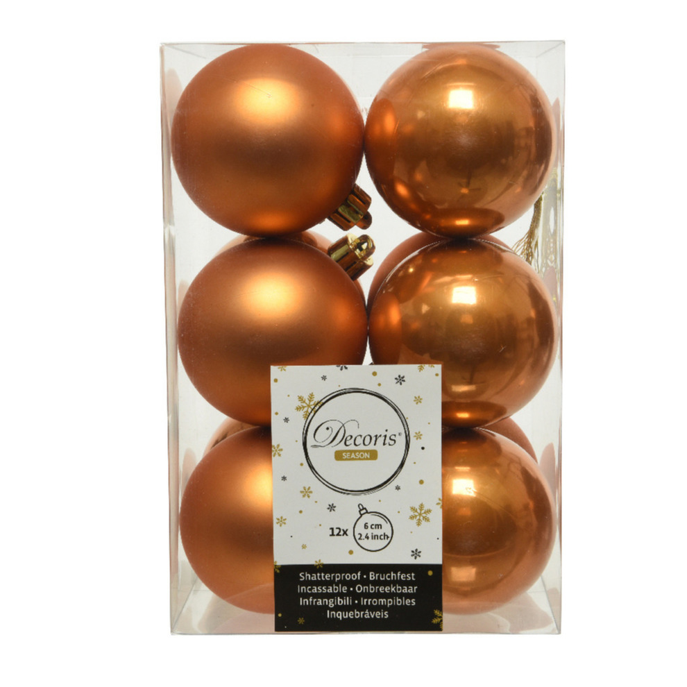 36x stuks kunststof kerstballen cognac bruin (amber) 6 cm glans-mat