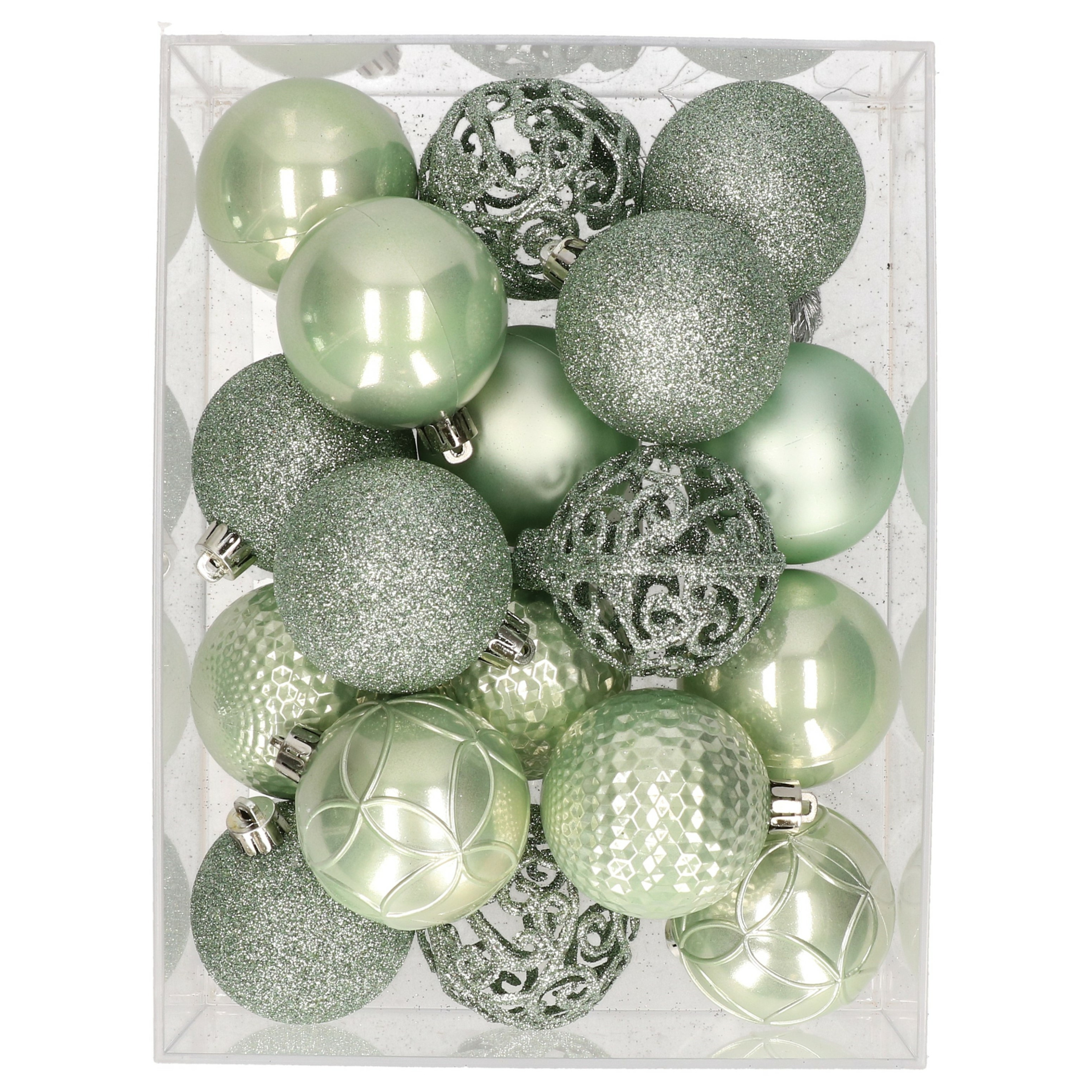 37x stuks kunststof kerstballen eucalyptus groen 6 cm