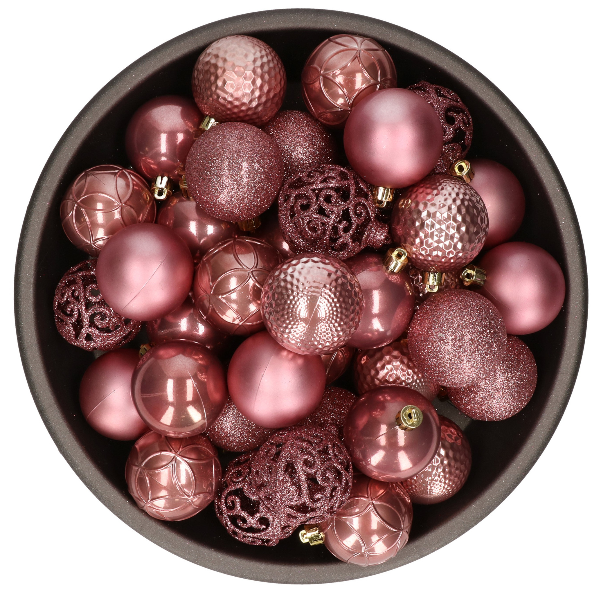 37x stuks kunststof kerstballen oudroze (velvet pink) 6 cm glans-mat-glitter mix