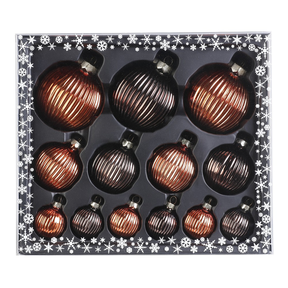 39x stuks luxe glazen kerstballen ribbel chestnut bruin tinten 4, 6, 8 cm