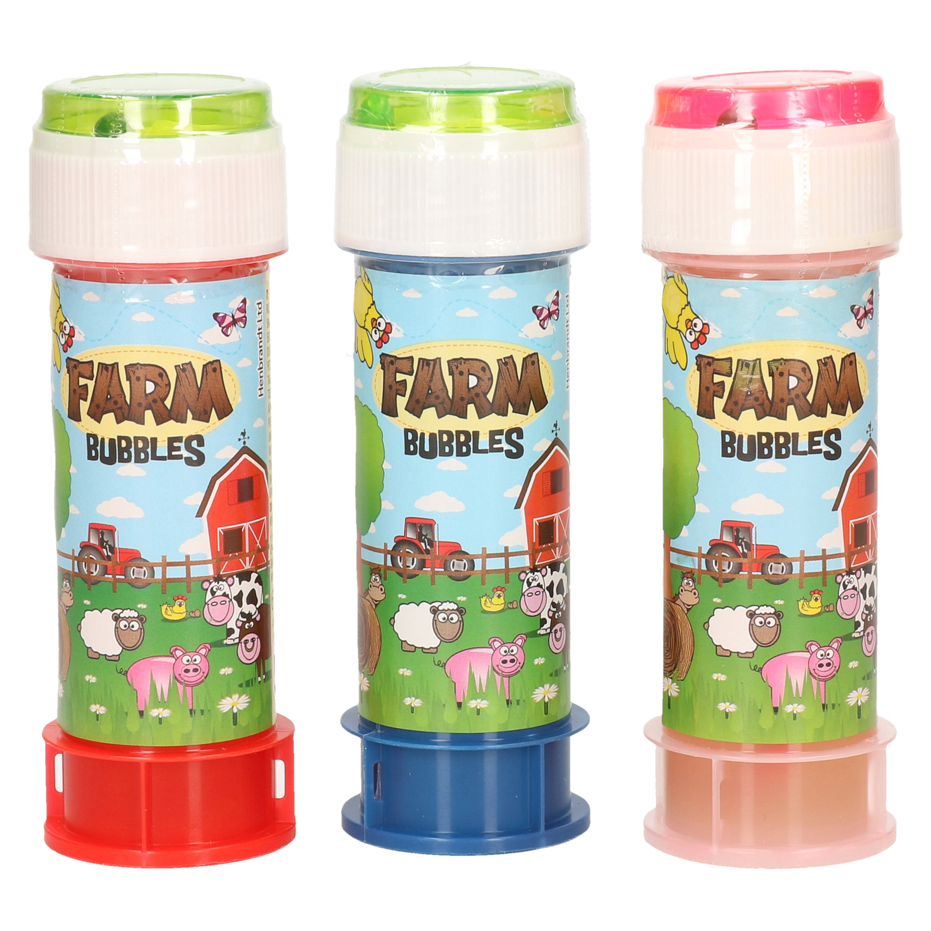 3x Boerderij dieren bellenblaas flesjes met bal spelletje in dop 60 ml voor kinderen