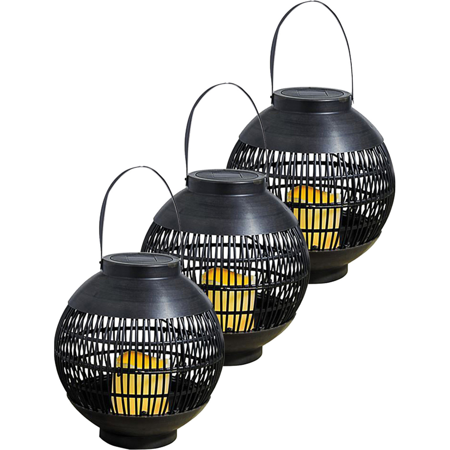 3x Buitenlamp-tuinlampsolar tuin lantaarns zwart op zonne-energie 23 cm